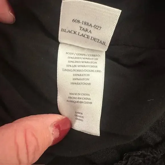 Rails Tara Black Lace Detail Mini Flutter Sleeve Linen Blend Dress Large - Picture 10 of 11